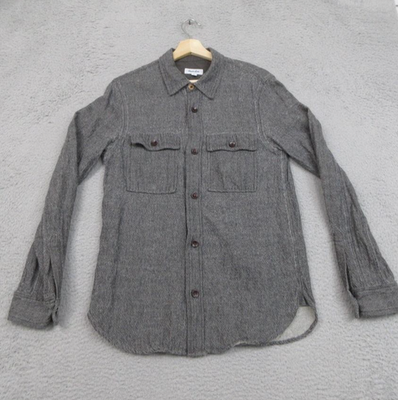 Steven Alan Shirt Mens Medium Gray Herringbone Made USA Cotton