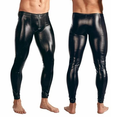 Mode ️Herren Leggings Hose Sexy Enge Hose Unterwäsche Wetlook Reißverschluss - Bild 1 von 4