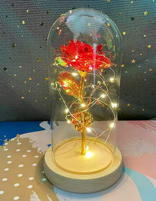 LED Valentine Day Gift For Girlfriend Eternal Rose Light 24K Gold Foil Flower In