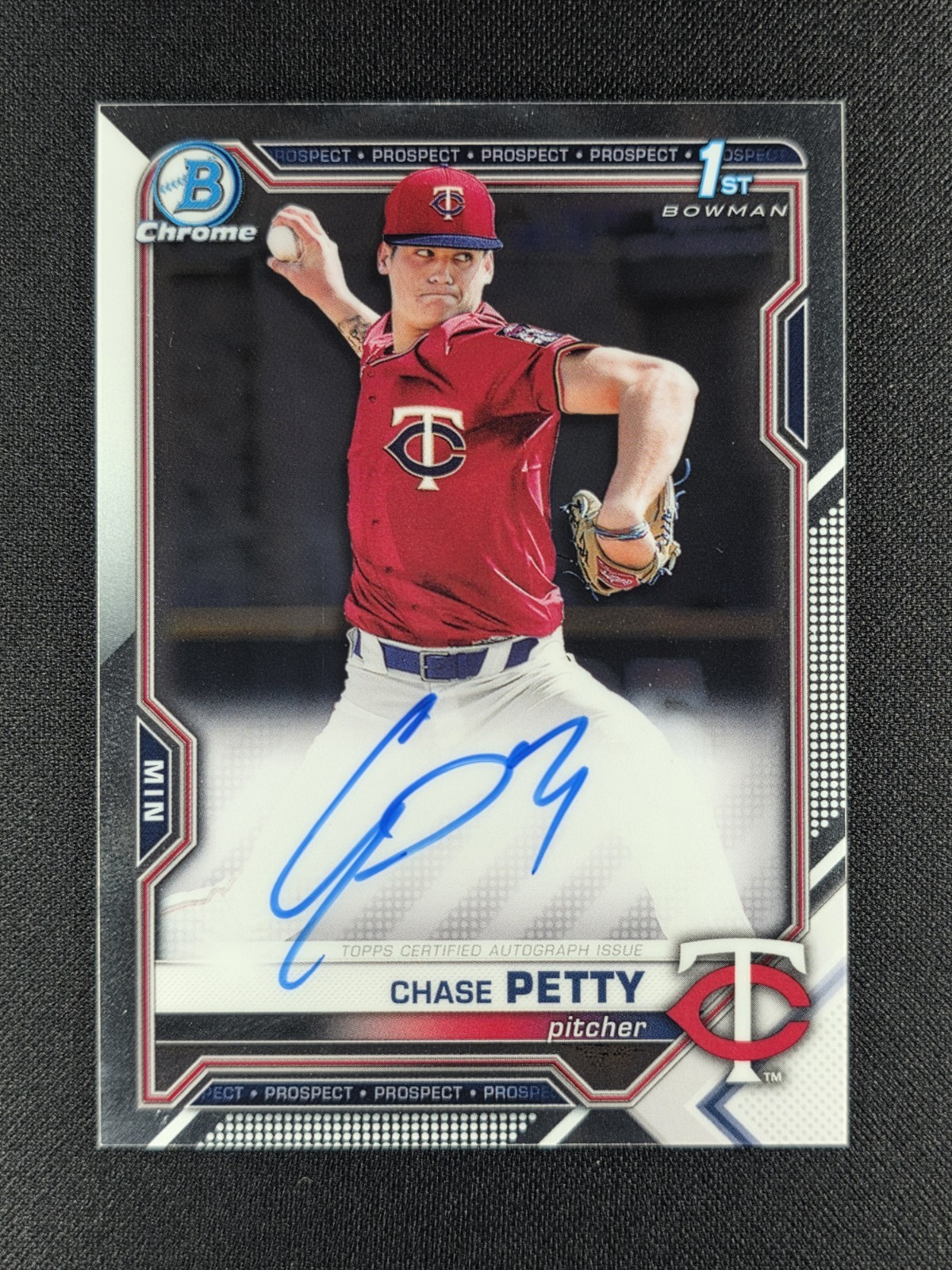 Chase Petty 2021 Bowman Chrome Draft 1st Prospect AUTO TWINS REDS