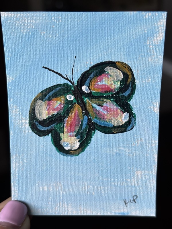 ACEO Insect Butterfly Colorful Acrylic Painting 2.5x3.5 by Katie Love-Pride