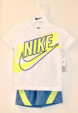 NWT Nike Little Boys Blue Beyond NIKE Logo SS 2pc Short Set sz 5
