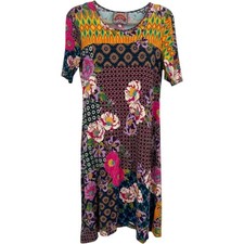 Johnny Was Mixed Print Patchwork Floral T-Shirt Dress, Size Medium