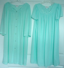 Miss Elaine Set 2pc Women's Blue Nylon Nightgowns  Sleep Shirts-Large