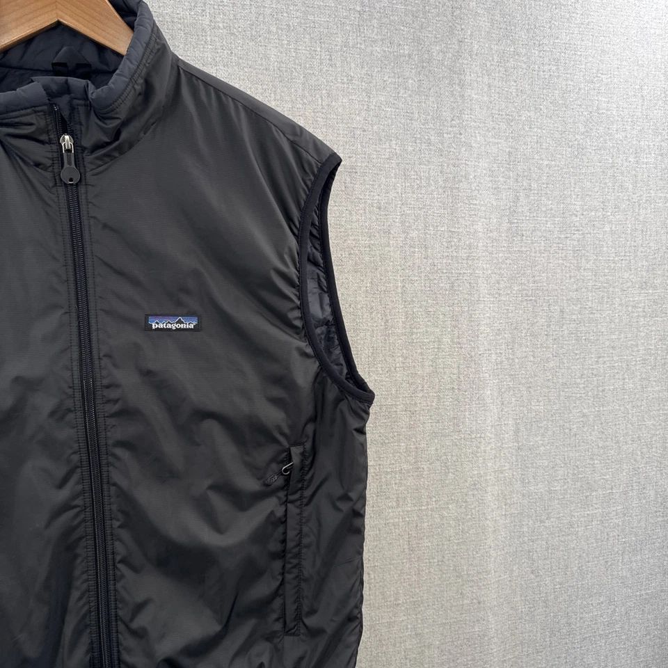 Chaleco Puffball Patagonia Vintage Para Hombres Mediano Negro Bolsillos con Cremallera Completa Exterior Adulto Foto 3 de 4