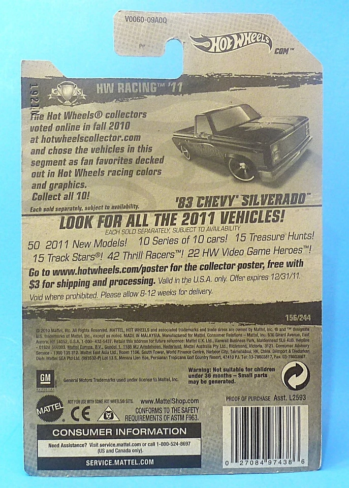 Hot Wheels negro 83 Chevy Silverado Walmart exclusivo 2011 carreras muy buen estado 1/64 Foto 4 de 4
