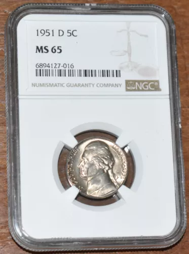 USA 1951D Jefferson Nickel 5c - Classic Uncirculated U.S. Coin - NGC MS 65
