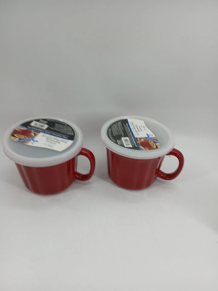 (Lote de 2) tazas soperas de gres rojo de 16 oz con tapas horno a mesa Foto 2 de 4