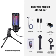 RGB USB Gaming PC Condenser Desktop Microphone for Streaming Podcasts Computer 