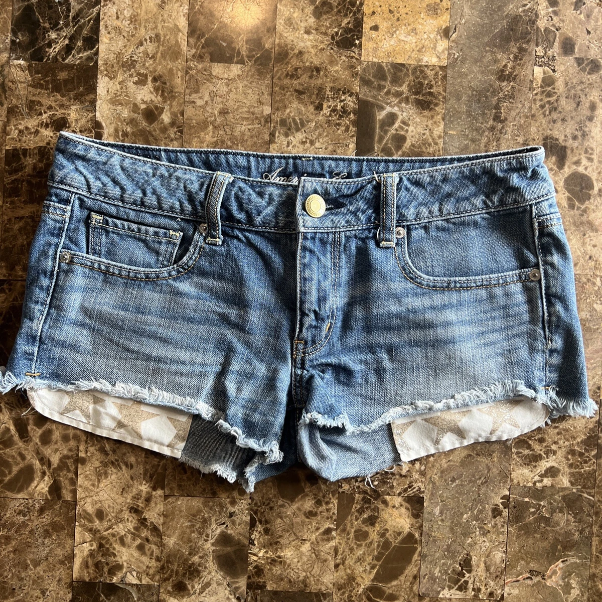 American Eagle women’s cutoff denim shorts size 6 glitter star pockets