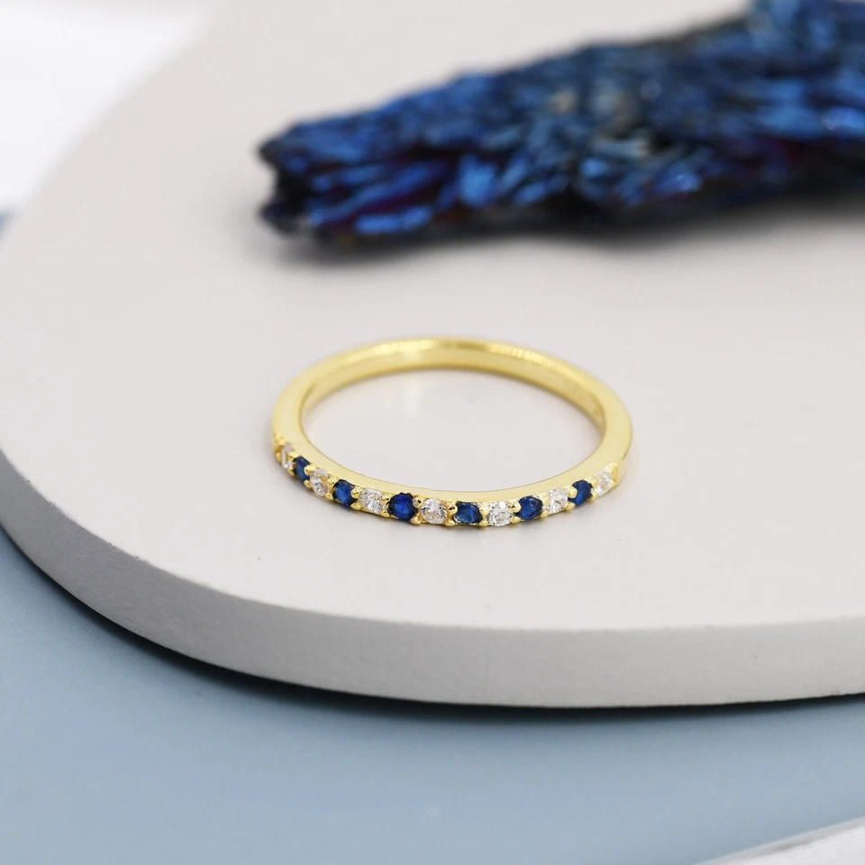 Blue Cubic Zircon Half Eternity Wedding Band In 925 Solid Silver Women Ring - Image 3 of 4