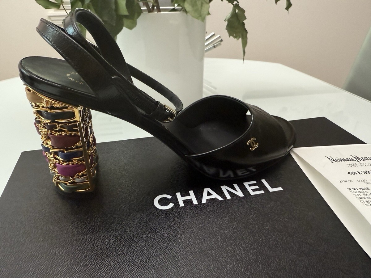CHANEL Limited Edition Leather Metal Multi Open Toe Sandals