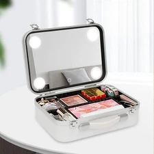 Dimmable LED Light Mirror Women Cosmetic Bag Travel Makeup Case Organizer Large