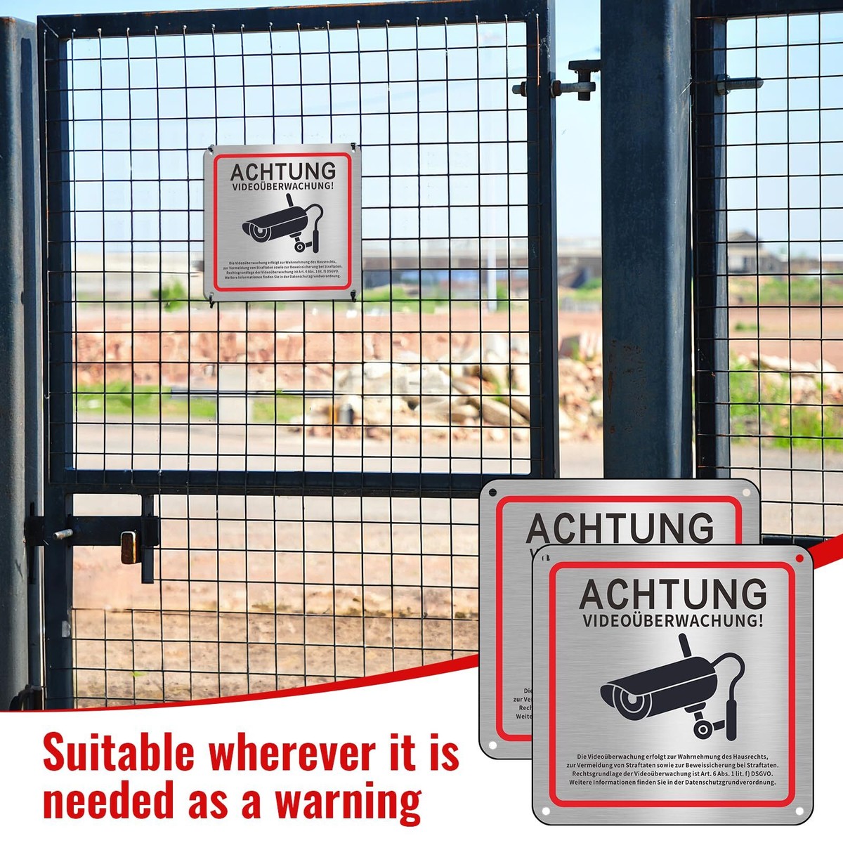 Achtung Videoüberwachung Schild Aluminium – Selbstklebend, 15 X 15 Cm, 2 Stück