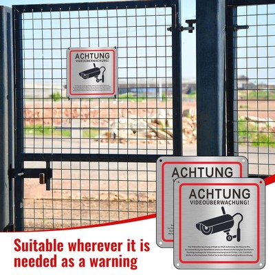 Videoüberwachung Schild Aus Aluminium – 2 Stück, 15x15 Cm, Selbstklebend & Reflektierend