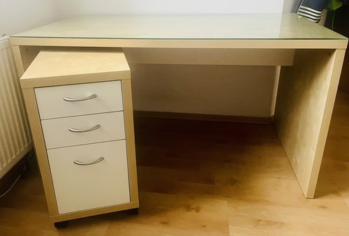 Moderner (Jugend-) Schreibtisch mit hochwertiger Glasplatte & Rollcomtainer - Bild 2 von 3