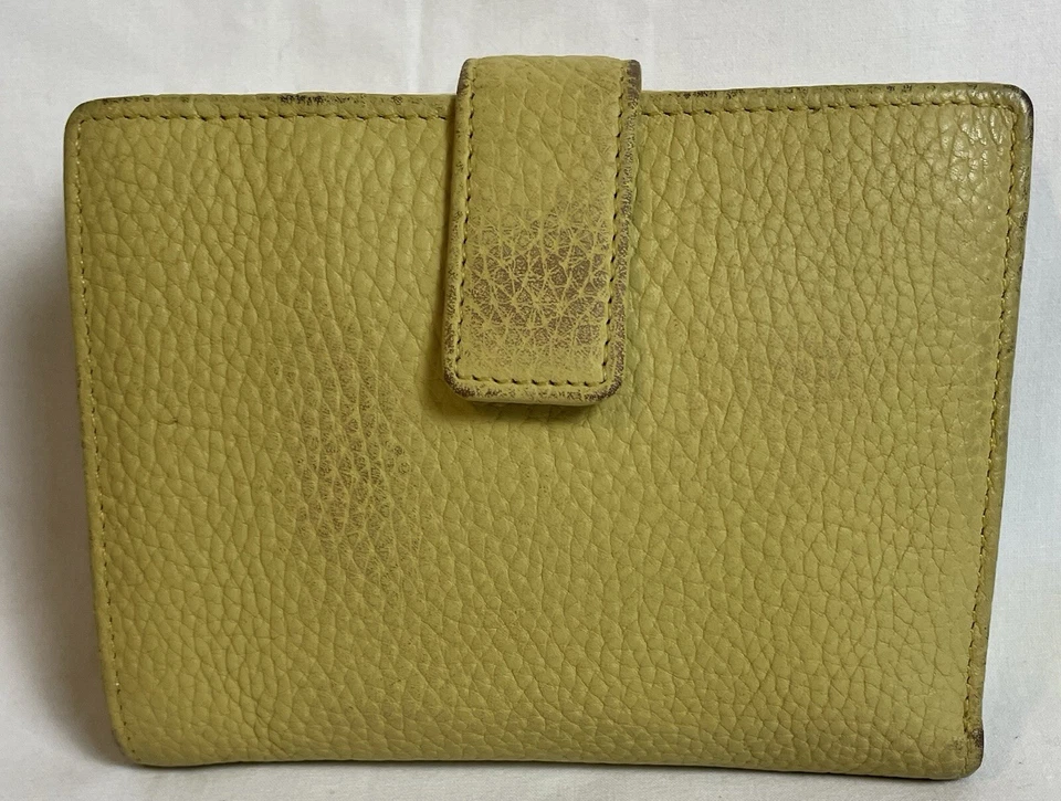 Valentina Italia Cartera Plegable Amarillo Guijarro Cuero Genuino Bolsillo para Monedas Foto 2 de 4