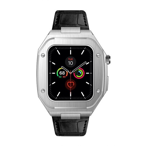 For Apple Watch Mod Kit iWatch 9 8 7 45mm Steel Case Leather Band - Picture 24 of 26
