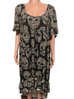 Miss Look 2X Y2K Leopard Print Skull Heads Gothic Dress Mu Mu Halloween Diva