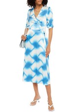 Cecilie Copenhagen BELLE DRESS WAVE BLUE WOMENS SATIN WRAP TIES LARGE 8