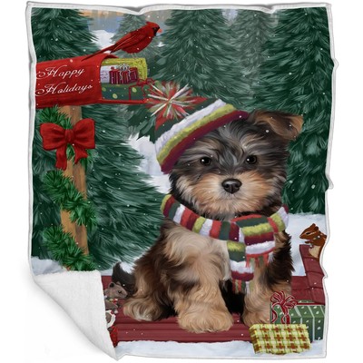 Yorkipoo Dog Blanket - Merry Christmas Woodland Sled - Super Soft & Warm Pet ...