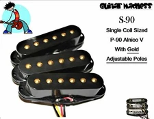 G.M. S-90's Single Coil Sized P-90's with Gold Pole Pieces Black Covers A5