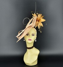 MF173-1 Tan Beige/Gold Kentucky Derby Wedding Tea Party Sinamay Large Fascinator