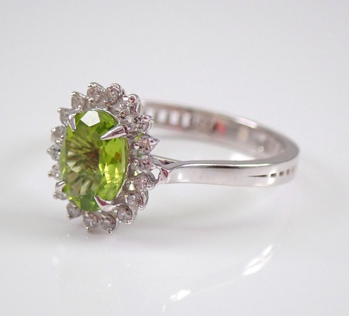 Genuine Peridot Engagement Ring White Gold Diamond and Gemstone Birthstone - Picture 7 of 8
