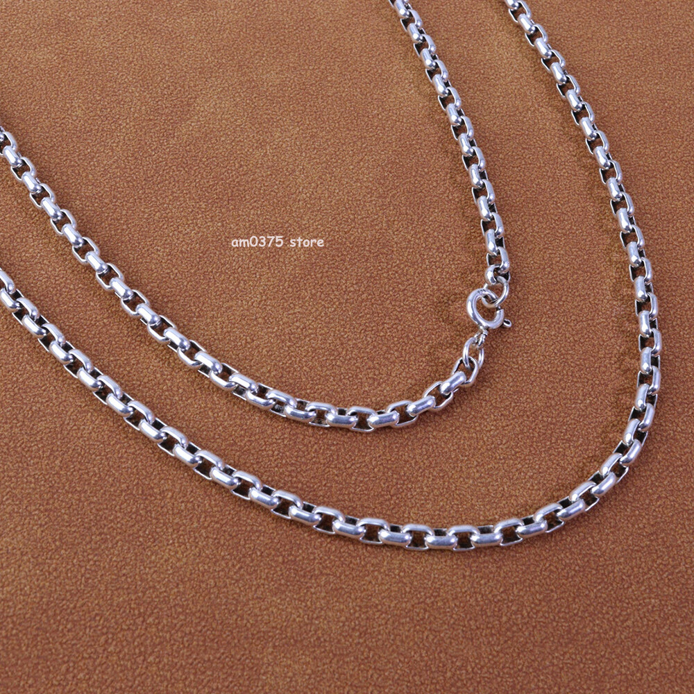 Real S925 Sterling Silver Necklace Women Men 3.2mm Square