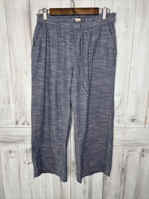 PACT ORGANIC COTTON BLUE PULLON ELASTIC WAIST DRAWSTRING WIDE LEG CROP PANTS M