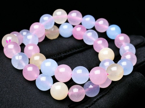 Pulsera de cuentas redondas de piedras preciosas morganita natural genuina de 10 mm 2 piezas AAA - Imagen 12 de 12