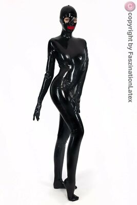 Latex exclusiver Damen-Catsuit mit 3 ''Kondomen'' & Maske, Füßlinge, Hände...