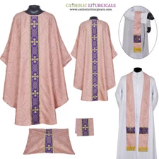 Rose clergy gothic vestment & mass set 5pc lined,Gothic chasuble ,Casel,Casulla