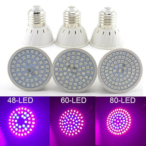 48/60/80 220V LED Plant Grow light Lamp E27 Bulb Clip Holder Fr growbox tent veg - Picture 3 of 15