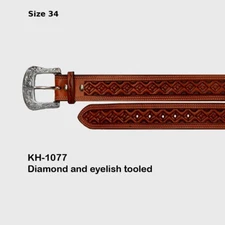 Ranger Belt Co KH-1077 Western Belt Tooled Leather Cognac Removable Buckle 34