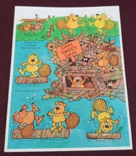 Hallmark Silly Scents Scratch n Sniff Stickers Beavers Wood Smell 1983 Scrapbook