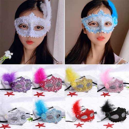 Glitter Masquerade Feather Venetian Mask Fancy Dress Party Theme Ball Eye Mask - Picture 1 of 20