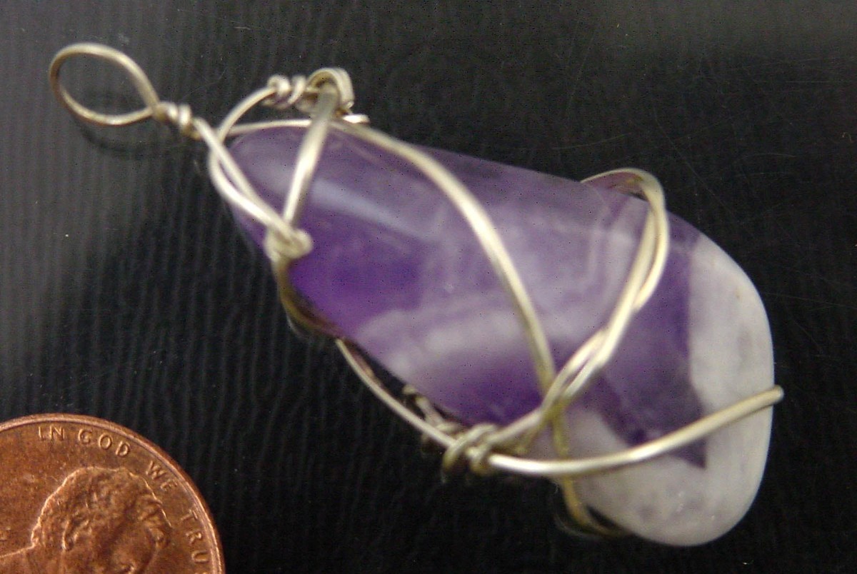BUTW Natural Sterling Wire Wrapped Chevron Amethyst Pendant
