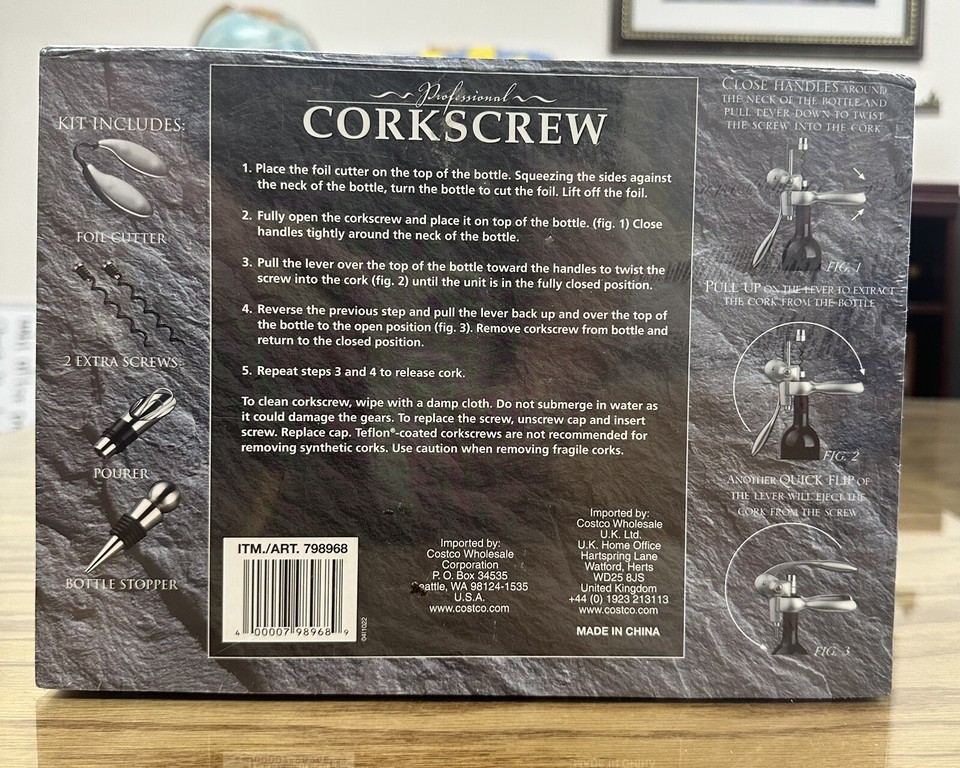 NEW Professional Corkscrew 798968 Ergonomic Wine Opener Kit SEALED