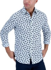 Club Room Mens Button-Down Shirt Floral Print Cotton Long Sleeve Navy White SZ L