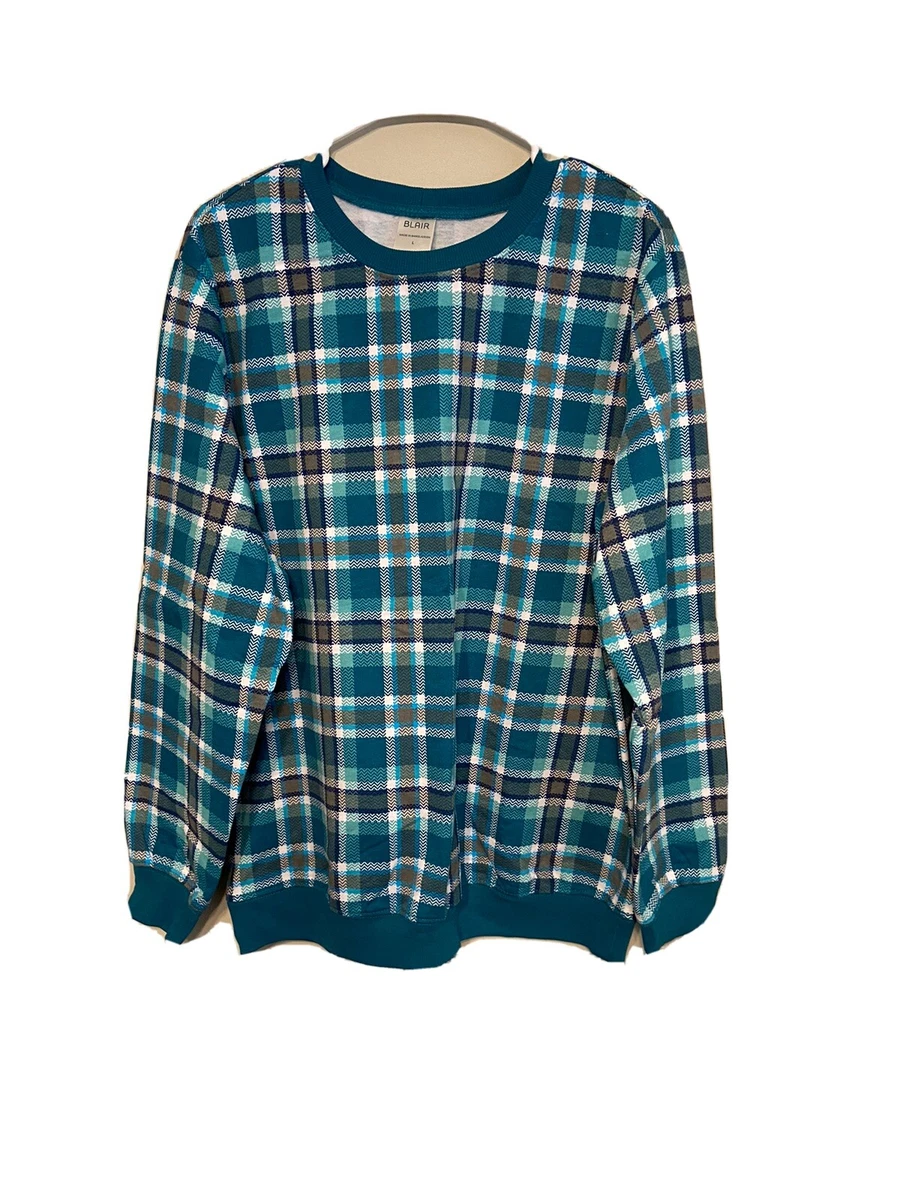 Blair Women s Long Sleeve Green Plaid Sweatshirt Size Large eBay