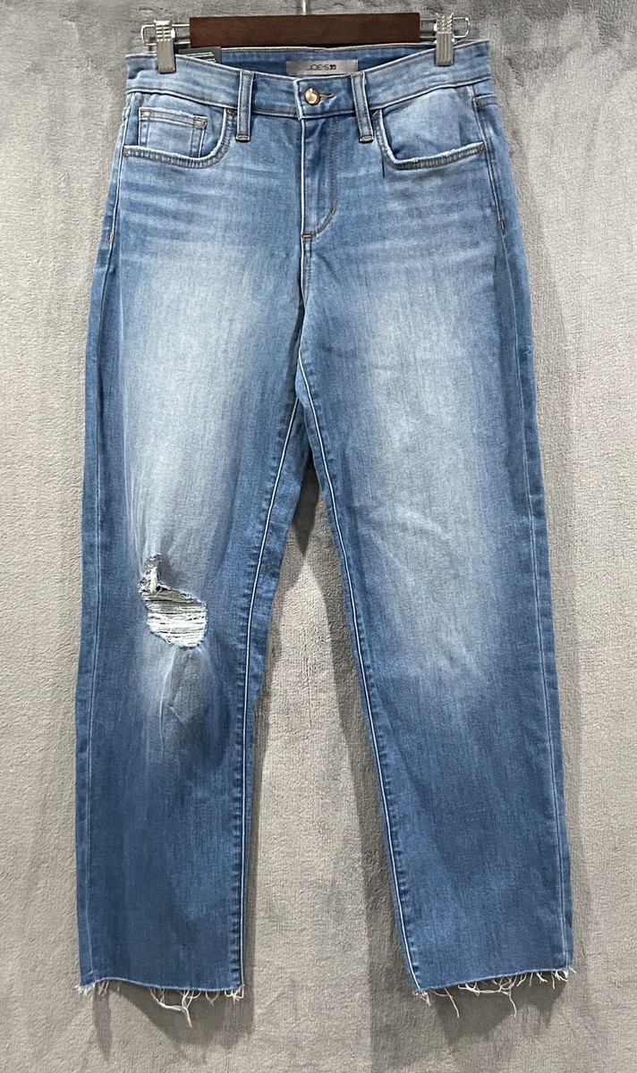 Joe's Boyfriend Distressed Denim Cropped Raw Hem Blue Jeans