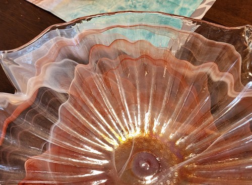 IMPRESSIVE MCM HUGE MURANO ABSTRACT SHELL CENTER BOWL CREAM PINK GOLD - Picture 9 of 21