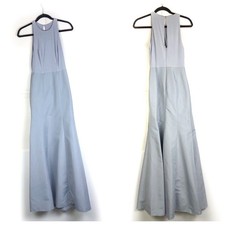 ALFRED SUNG Platinum Light Blue Jersey Sateen Mikado Long Gown with Sash Size 0