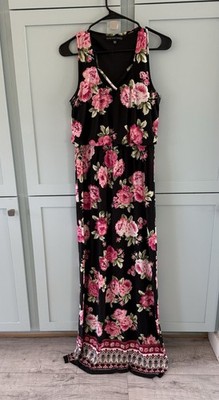 Three Pink Hearts Womens Blouson Maxi Dress Medium Floral Pink Black Sleeveless
