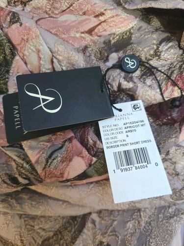 ADRIANNA PAPELL Sz 8 Border Print Knee Dress Jacquard Apricot Multicolor NWT - Picture 9 of 11