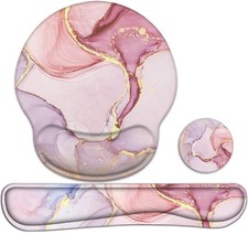LATEEFAH Mouse Pad with Wrist Rest, 3-in-1 Gaming Medium, Pink Marble