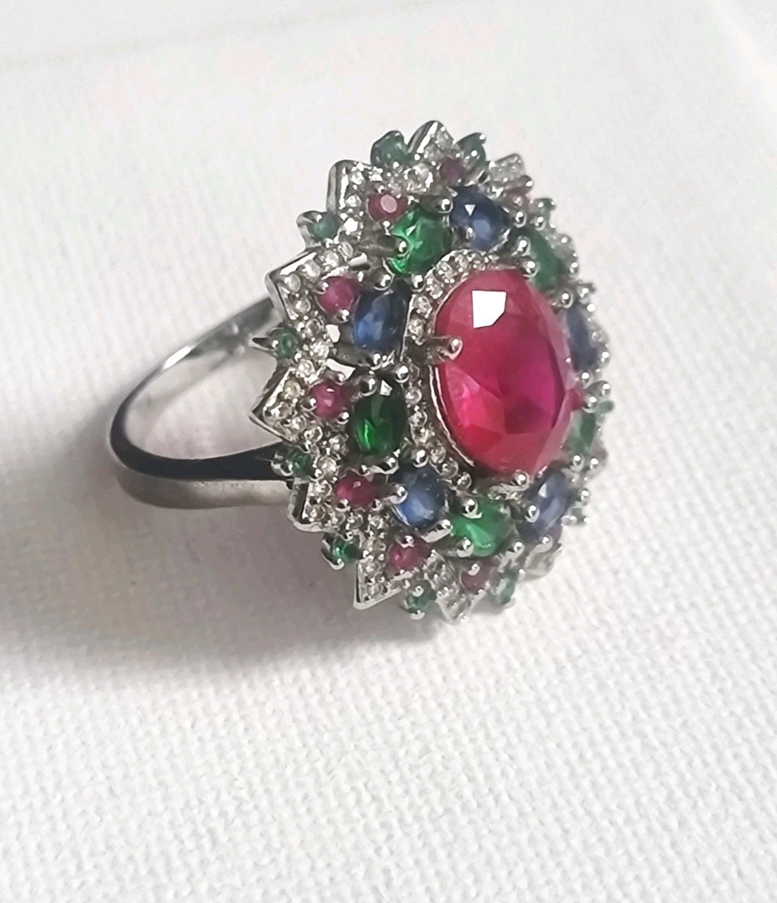 Ring Size Q Statement Faux Ruby Silver Plated Spa… - image 3
