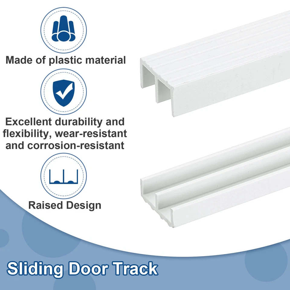 2Set weiße Schiebetürschiene für Glasschranktüren, 3Ft, 1/4" Paneele - Bild 3 von 4