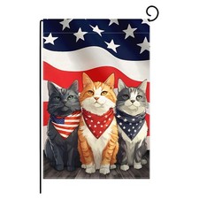 Patriotic Cat Welcome Garden Flag 12x18 inch, Funny Fall Yard Flag Double-Sid...